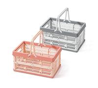 YushengTai Caisse Pliable, Lot de 2 Cagettes Plastique 10L avec Poignée, Cagette Plastique Pliable Idéale comme Panier de Pique-Nique, Panier à Fruits, Légumes et Rangement Domestique (Rose+Gris)