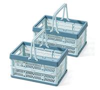 YushengTai Caisse Pliable, Lot de 2 Cagettes Plastique 19L avec Poignée, Cagette Plastique Pliable Idéale comme Panier de Pique-Nique, Panier à Fruits, Légumes et Rangement Domestique (Bleu)