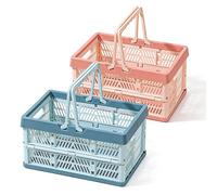 YushengTai Caisse Pliable, Lot de 2 Cagettes Plastique 19L avec Poignée, Cagette Plastique Pliable Idéale comme Panier de Pique-Nique, Panier à Fruits, Légumes et Rangement Domestique (Bleu+Rose)