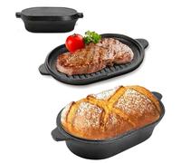 YushengTai Casserole 2 en 1 en Fonte Ovale 28 cm - Pour Cuisson à la Vapeur, Grill, Soupes et Pain - Four avec Couvercle Intégré