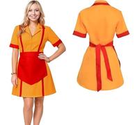 YushengTai Costume de 2 Broke Girls - Caroline et Max pour 2 fans de Broke Girls - Uniforme de diner avec tablier - Costume de carnaval femme - Pour carnaval, fête à thème (M)
