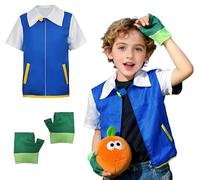 YushengTai Costume de cosplay d'anime pour enfant - Bleu - Manches courtes - Ensemble de gants - Costume de héros d'enfance pour Halloween, fêtes à thème, spectacles sur scène, vêtements de tous les