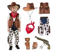 YushengTai Deguisement Cowboy Enfant, Western Costume Cowboy Accessoires avec Notamment Chapeau, Gilet, Pantalon, Deguisement Cow Boy Enfant Garcon pour Carnaval, Cosplay, Halloween (140)