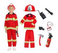YushengTai Deguisement Pompier Enfant, Costume Pompier Enfant Avec Extincteur, Casque et Accessoires de Brigade, Carnaval, Cosplay (XL)