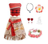 YushengTai Deguisement Vaiana Fille, Vaiana Deguisement Équipé de Corolla, Collier, Clip de Fleur, clip D'oreille, Costume Vaiana Enfant pour Carnival Carnival, Halloween, Fête D'anniversaire(140)
