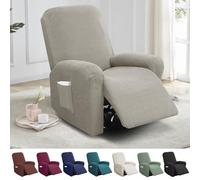 YushengTai Lot de 4 Housses de Fauteuil Relax en Velours Extensible - Protection Complète avec Poches pour Télécommande, Livres - pour Fauteuil de Relaxation, Canapé et Fauteuil TV