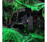 YushengTai Toile d'Araignée Halloween Lumineuse 220g avec 30 Fausses Araignées, Décoration Effrayante pour Maison et Jardin - Déco Halloween Intérieur/Extérieur