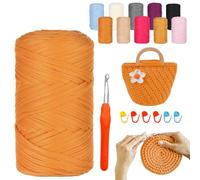 YushengTai Tshirt Yarn, 400G/120M Fil Polyester pour Sac au Crochet Crochet Avec Aiguille 9,0 mm 6 Supports, Fil Coton pour Crochet Pour Sacs, Paniers, Couvertures, Décoration de la Maison