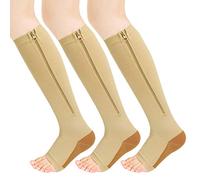 YUSHOW Chaussettes de Contention Femme Zip Fermeture Eclair à Bout Ouvert Care Socks pour Veine Variqueuse, Oedeme, Bas de Contention