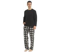 YUSHOW Ensemble de 2 pyjamas assortis pour couple - Polaire de Noël - Hiver - Chaud - Ensemble de pyjama de Noël pour couple - Hauts longs - Pantalons à carreaux, blanc et noir à carreaux (hommes), M