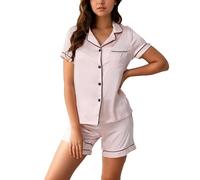 YUSHOW Ensemble de Pyjama Femme en Satin Short Pyjama à Manches Courte Boutonnée Légère 2 Pièce Vêtements de Nuit en Soie Sleepwear Pjs Set,Champagne,M