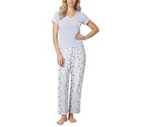 YUSHOW Ensemble de Pyjama Femme Ete Hauts Manches Courtes Col V Pantalon Pyjama Long Vêtements de Nuit avec Poches Doux Leger Mode Sleepwear,Lune Bleue Claire,M