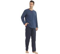 YUSHOW Ensemble Pyjama Homme T-Shirt en Polaire à Manches Longues Ultra Doux Flanelle Bas de Pyjamas Carreaux avec Poches Vêtements de Nuit Vêtements de Détente, Carreaux Bleu Marine+Bleu Marine, XL