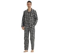 YUSHOW Ensembles de Pyjama Homme à Carreaux Coton Vêtements de Nuit Manche Longue Haut et Bas, Plaid Gris Noir, M