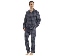 YUSHOW Ensembles de Pyjama Homme à Carreaux Coton Vêtements de Nuit Manche Longue Haut et Bas, Rayures Bleu Marine, L