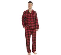 YUSHOW Ensembles de Pyjama Homme à Carreaux Coton Vêtements de Nuit Manche Longue Haut et Bas, Rouge Noël, M