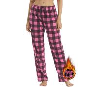 YUSHOW Lot de 1 Pantalon de Pyjama Femme en Polaire Hiver à Carreaux Bas de Pyjama Chaud Doux et Confortable,Rose,M