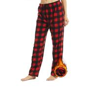 YUSHOW Lot de 1 Pantalon de Pyjama Femme en Polaire Hiver à Carreaux Bas de Pyjama Chaud Doux et Confortable,Rouge,L