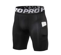 YUSHOW Lot de 1 Short de Compression Homme Short de Course avec Poches Fitness Short Running Collant Cool Dry Cycliste Sport Gym-Noir(1 Pack)-XL