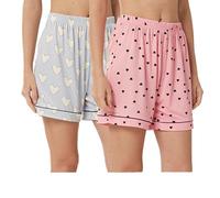YUSHOW Lot de 2 Bas de Pyjama Femme Court été Imprimé Love Pantalon de Pyjamas Doux et Confortable Vêtements de Nuit Comfy Loungewear,Bleu Clair Love+Rose Love,M