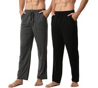 YUSHOW Lot de 2 Bas de Pyjama Homme en Maille Fluide, Pantalon d'Intérieur Élastique avec Poches pour Loungewear et Nuit,Noir + gris chanvre,M