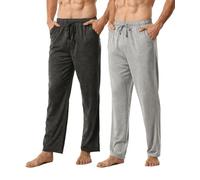 YUSHOW Lot de 2 Bas de Pyjama Homme en Maille Fluide, Pantalon d'Intérieur Élastique avec Poches pour Loungewear et Nuit,gris carbone + gris clair,M