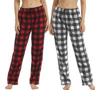 YUSHOW Lot de 2 Pantalon de Pyjama Femme en Polaire Hiver à Carreaux Bas de Pyjama Chaud Doux et Confortable,Rouge Noir+gris Noir,M