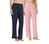 YUSHOW Lot de 2 Pantalon Pyjama Femme Imprimé Love Bas de Pyjamas Doux et Confortable Vêtements de Nuit Comfy Loungewear,Bleu Marine love+Rose love,XS