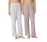 YUSHOW Lot de 2 Pantalon Pyjama Femme Imprimé Love Bas de Pyjamas Doux et Confortable Vêtements de Nuit Comfy Loungewear,Bleu clair love+Gris love,M