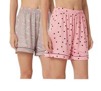 YUSHOW Lot de 2 Pyjama Short Femme Pantalon été Imprimé Love Bas de Pyjamas Doux et Confortable Court Vêtements de Nuit Comfy Loungewear,Rose Love+Gris Love,L