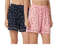 YUSHOW Lot de 2 Pyjama Short Femme Pantalon été Imprimé Love Bas de Pyjamas Doux et Confortable Court Vêtements de Nuit Comfy Loungewear,Bleu Marine Love+Rose Love,M