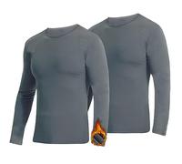 YUSHOW Lot de 2 sous Vetement Haut Thermique Homme Polaire Maillot de Corps à Manches Longues à Col Rond Hiver t-Shirt Chauds Ultra Doux Base Layer,Gris,Taille XL