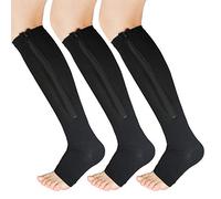 YUSHOW Lot de 3 Bas de Contention Femme Zip Fermeture Eclair à Bout Ouvert Care Socks pour Veine Variqueuse, Oedeme, Chaussettes de Contention