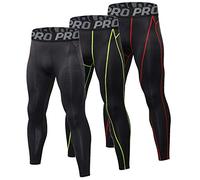 YUSHOW Lot de 3 Caleçon Long Homme Thermique sous-Vêtement Chaud Collant Homme Hiver Legging Doux et Léger-Noir+Ligne Rouge+Ligne Verte-XL