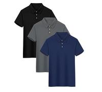 YUSHOW Lot de 3 Polo Homme Manches Courtes Légère Séchage Rapide Chemise Golf Décontracté t-Shirt Sport Respirant Tee Shirt,Noir+Gris+Bleu Marine,L