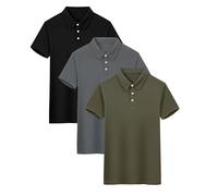 YUSHOW Lot de 3 Polo Homme Manches Courtes Légère Séchage Rapide Chemise Golf Décontracté t-Shirt Sport Respirant Tee Shirt,Noir+Gris+Vert armé,XL