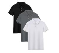 YUSHOW Lot de 3 Polo Homme Manches Courtes Légère Séchage Rapide Chemise Golf Décontracté t-Shirt Sport Respirant Tee Shirt,Noir+Gris+Blanc,XXL