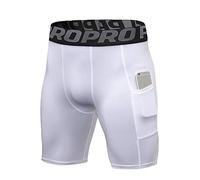 YUSHOW Lot de 3 Short Compression Homme - Cuissard Running Anti-frottement avec Poche Phone - Short de Sport Séchage Rapide pour Cycliste, Gym, Fitness, Rugby,1 Paquet-Blanc,L