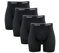YUSHOW Lot de 4 Boxer Homme Mesh Soie de Glacée Long Calecon Doux Confortable sous-vêtements Anti-frottement Boxers Fitted Trunk Respirant,Noir（4 Pack,M
