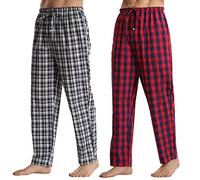 YUSHOW Pantalon Pyjama Homme Coton Long Doux Confortable Vêtement de Nuit à Cordon Léger Bas Pyjama avec Poches Printemps été,Noir Carreaux+Rouge Carreaux,L