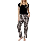 YUSHOW Pyjama Femme Ete Tee Shirt Col V Manches Courtes Bas Pyjama Long avec Poches Ensemble Vêtements de Nuit Doux Leger,Lèvres léopard,S