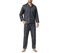 YUSHOW Pyjama Homme à Carreaux Hauts Manches Longues Bouton Pantalon Pyjamas avec Poches Ensembles Vêtements de Nuit Loungewear Doux Comfortable,Rayures Bleu Marine,M