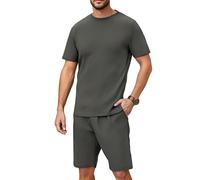YUSHOW Pyjama Homme Court Été Côtes Hauts à Manches Courtes Col Rond Pyjashort Pantalon Doux Comfortable Unie Vêtements de Nuit Pièces Leger,Gris foncé,M