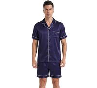 YUSHOW Pyjama Homme en Satin Short Ensemble Pijama Manches Courte Boutonnée
