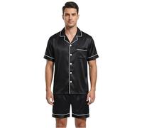 YUSHOW Pyjama Homme en Satin Short Ensemble Pijama Manches Courte Boutonnée