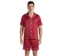 YUSHOW Pyjama Homme en Satin Short Ensemble Pijama Manches Courte Boutonnée