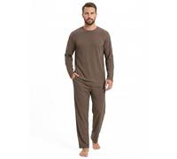YUSHOW Pyjama Homme Tricot Côtelé Ensemble de Pyjama Manche Longues Col Rond Bas Pijama Doux Uni Pièces Vêtements de Nuit,Marron,M