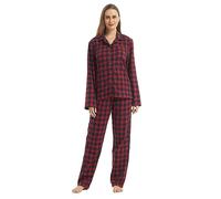 YUSHOW Pyjama long pour femme à 2 pièces en coton - Pyjama d'hiver en flanelle - Haut long à carreaux - Pantalon de pyjama en coton - Ensemble douillet pour femmes - Ensemble de Noël pour salon, Rouge
