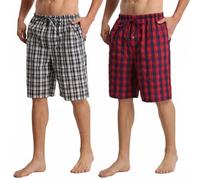 YUSHOW Short Pyjama Homme Coton Doux Confortable Bas de Pyjama Court Vêtement Nuit d'été à Cordon Léger,Noir Carreaux+Rouge Carreaux,L