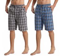 YUSHOW Short Pyjama Homme Coton Doux Confortable Bas de Pyjama Court Vêtement Nuit d'été à Cordon Léger,Noir Carreaux+Bleu Carreaux,XL